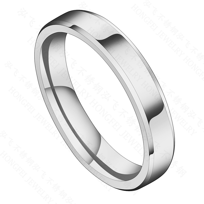 Stainless Steel 4MM Polished Beveled Edge Band Ring Unisex
