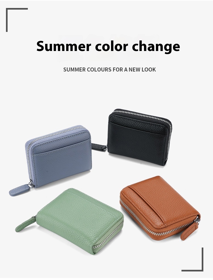 RFID Genuine Leather Card Wallet Men Women Purse With Coin Pocket Zipper Credit Card Holder Small Wallets Bags